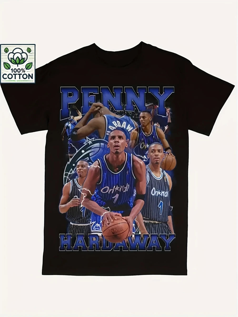 1.0 Men's Basketball Graphic T-shirt, Retro Street Style Cotton Jersey Vivid Player 23 Flame Design Round Neck Short Sleeve T-shirt
