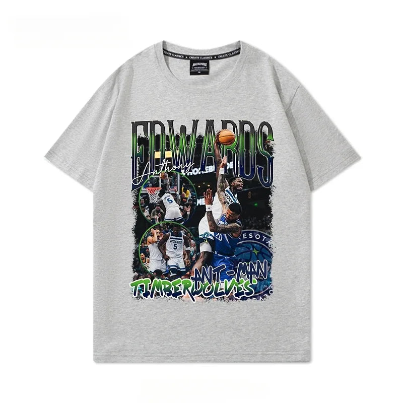 1.0 Famous Basketball Player " Edwards" Dunk Print Cotton T-shirt Men Graphics T-shirt Tops Oversize Short Sleeve High Quality