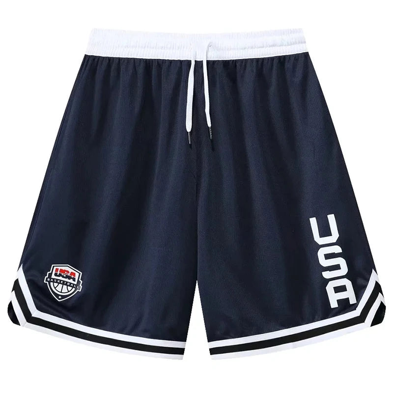 2.0 USA Print Basketball Shorts Training Men Active Shorts Loose Pockets Cycling Exercise Training Running Gum Sports Bottom Clothes