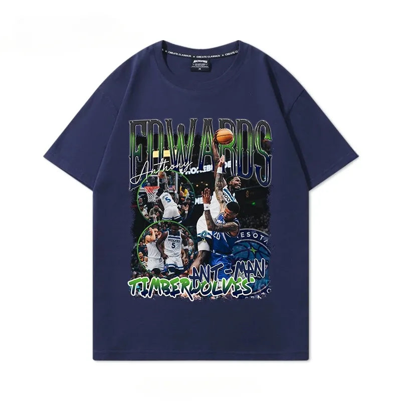 1.0 Famous Basketball Player " Edwards" Dunk Print Cotton T-shirt Men Graphics T-shirt Tops Oversize Short Sleeve High Quality