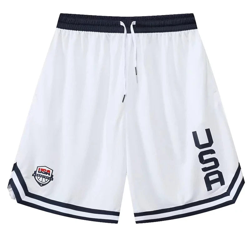 2.0 USA Print Basketball Shorts Training Men Active Shorts Loose Pockets Cycling Exercise Training Running Gum Sports Bottom Clothes