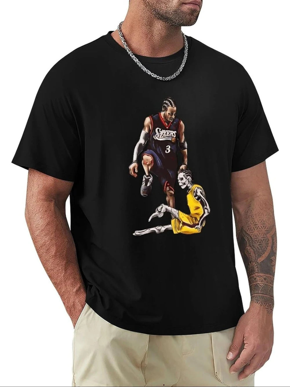 1.0 Men's Basketball Graphic T-shirt, Retro Street Style Cotton Jersey Vivid Player 23 Flame Design Round Neck Short Sleeve T-shirt