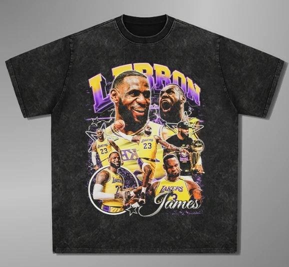 1.0 2025 New LeBron James Y2k Style Washed T-shirt Pure Cotton Flat Print Short Sleeve Casual Large Size Men'sandwomen's Top T-shirt