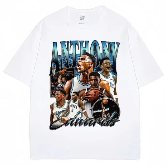 1.0 Vintage Anthony Edwards Graphic T Shirt Men's Clothing Basketball Fans Gift T-shirt Cotton Oversized High Street T-shirts Male