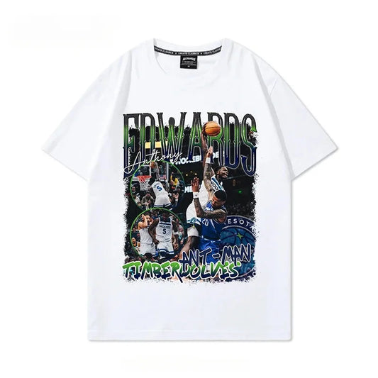 1.0 Famous Basketball Player " Edwards" Dunk Print Cotton T-shirt Men Graphics T-shirt Tops Oversize Short Sleeve High Quality