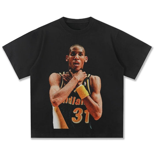 1.0 Reggie Miller Reggie American Retro Print Trendy Brand Loose Wash Heavy Cotton Summer Short Sleeve T-shirt