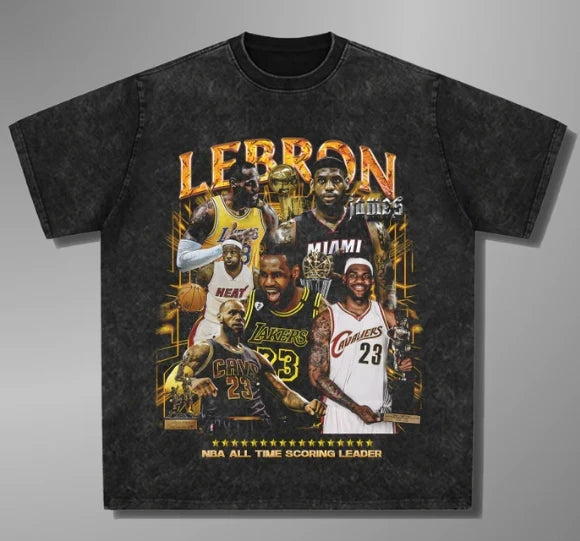 1.0 2025 New LeBron James Y2k Style Washed T-shirt Pure Cotton Flat Print Short Sleeve Casual Large Size Men'sandwomen's Top T-shirt