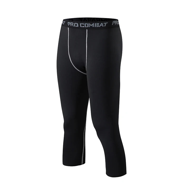Basketball men's sports leggings, 3/4 breathable quick drying compression leggings, running, basketball, training capri pants