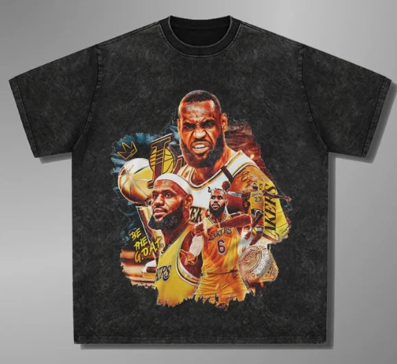 1.0 2025 New LeBron James Y2k Style Washed T-shirt Pure Cotton Flat Print Short Sleeve Casual Large Size Men'sandwomen's Top T-shirt