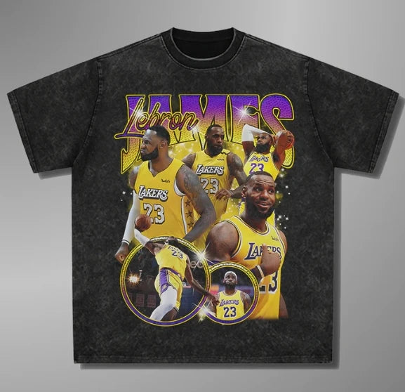1.0 2025 New LeBron James Y2k Style Washed T-shirt Pure Cotton Flat Print Short Sleeve Casual Large Size Men'sandwomen's Top T-shirt