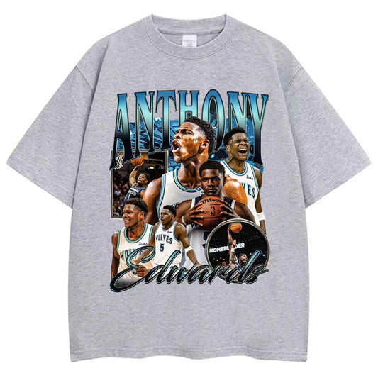 1.0 Vintage Anthony Edwards Graphic T Shirt Men's Clothing Basketball Fans Gift T-shirt Cotton Oversized High Street T-shirts Male