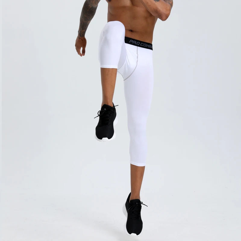 Basketball men's sports leggings, 3/4 breathable quick drying compression leggings, running, basketball, training capri pants