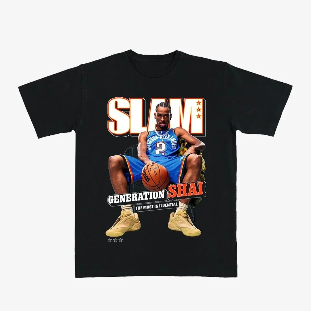 1.0 2025 Summer Latest NBA Star T-shirt SLAM Cover Tee - Shai Gilgeous-Alexander Cotton Plus Size Men's AndWomen's Top T-shirt S-3XL