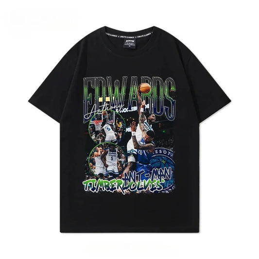 1.0 Famous Basketball Player " Edwards" Dunk Print Cotton T-shirt Men Graphics T-shirt Tops Oversize Short Sleeve High Quality