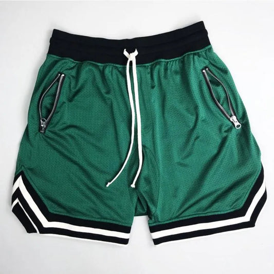 2.0 Men's zippered pocket drawstring shorts, sportswear, breathable, quick drying, comfortable, loose fitting color matching shorts,