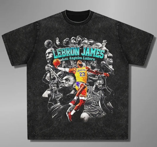 1.0 2025 New LeBron James Y2k Style Washed T-shirt Pure Cotton Flat Print Short Sleeve Casual Large Size Men'sandwomen's Top T-shirt