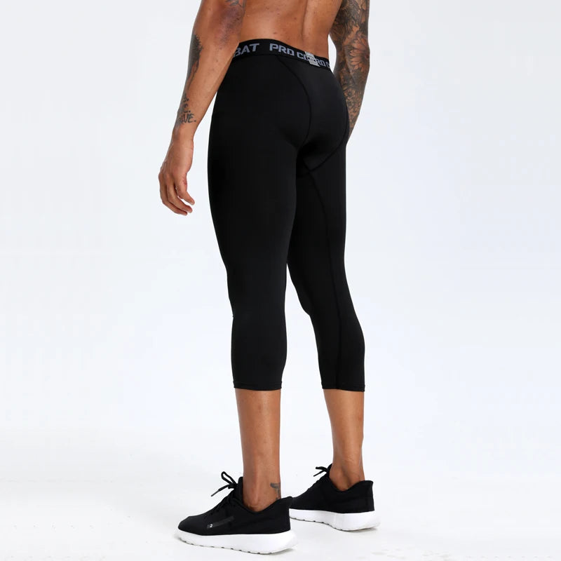 Basketball men's sports leggings, 3/4 breathable quick drying compression leggings, running, basketball, training capri pants