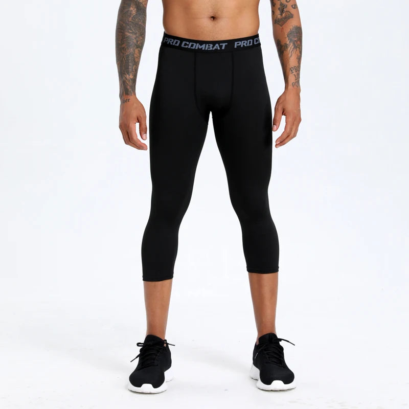 Basketball men's sports leggings, 3/4 breathable quick drying compression leggings, running, basketball, training capri pants