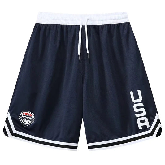 2.0 USA Print Basketball Shorts Training Men Active Shorts Loose Pockets Cycling Exercise Training Running Gum Sports Bottom Clothes